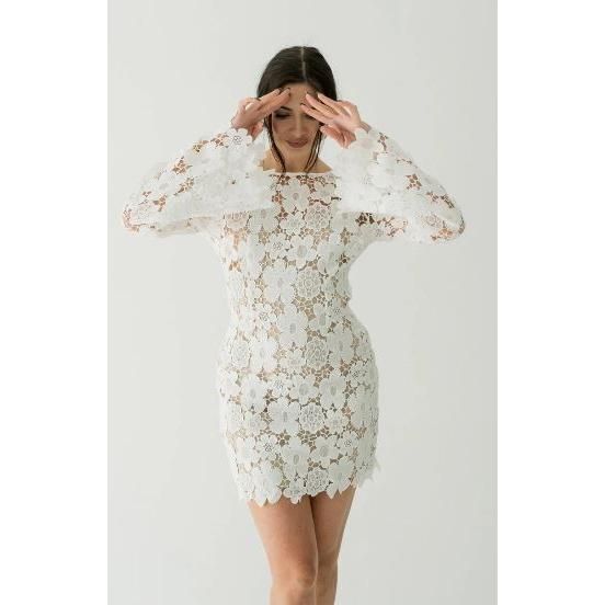 Remi Floral Long Lace Bell Sleeve Mini Dress