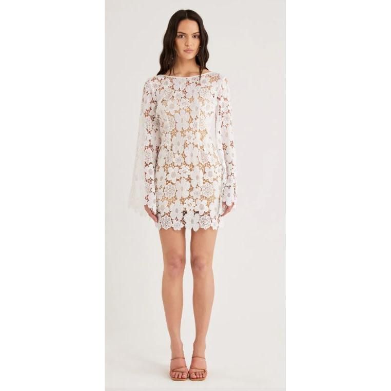 Remi Floral Long Lace Bell Sleeve Mini Dress