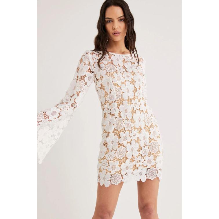 Remi Floral Long Lace Bell Sleeve Mini Dress