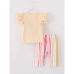 Lavender Retro Be Kind Ruffle Stripe Girl Capri Shorts Set