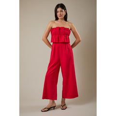 Dark Gray Red Ruffle Bodice Jumpsuit