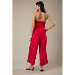 Gray Red Ruffle Bodice Jumpsuit