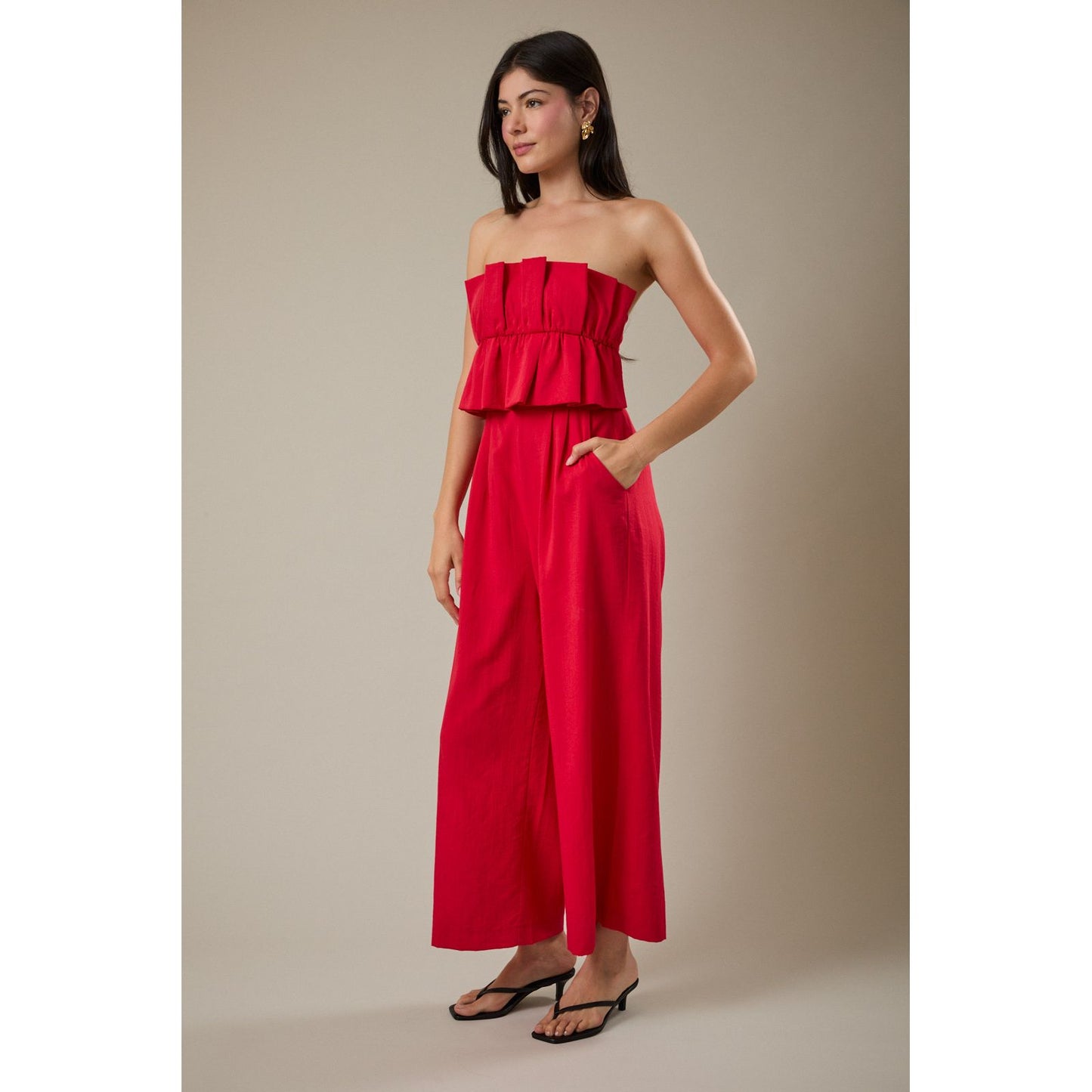 Red Ruffle Bodice Jumpsuit