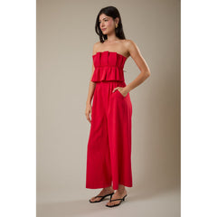 Gray Red Ruffle Bodice Jumpsuit