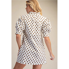 Gray Ruffle V-Neck Puff Sleeve Polka Dot Mini Dress