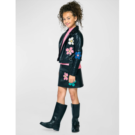 Hannah Banana faux leather skirt with multicolor flowers