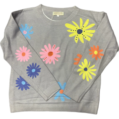 White Smoke Hannah Banana Girl's Embellished Graphic Flower-Print Sweater