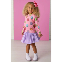 Pale Violet Red Hannah Banana Girl's Happy Face Graphic Sweater