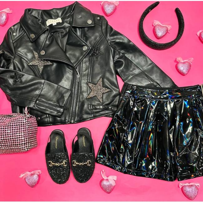 Hot Pink SARA SARA Crystal Star Faux Leather Moto Jacket