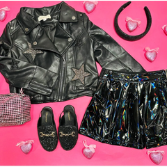 Hot Pink SARA SARA Crystal Star Faux Leather Moto Jacket