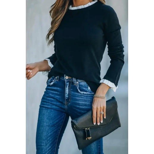France Contrast Ruffle Sweater Top