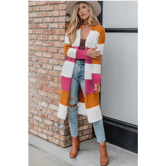 Casey Colorblock Pocketed Duster Cardigan
