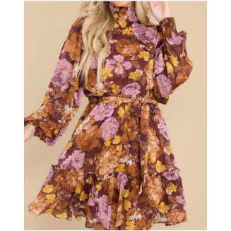 Longing For Love Brown Multi Floral Print Dress