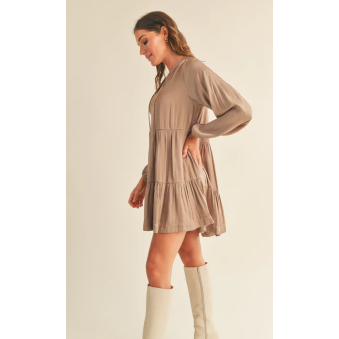 Reset By Jane Heather Long Sleeve Satin Dress