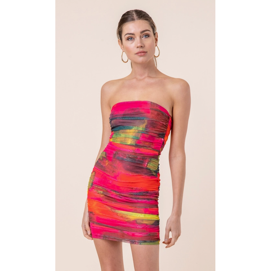 Line & Dot Miley Watercolor Ruched Minidress