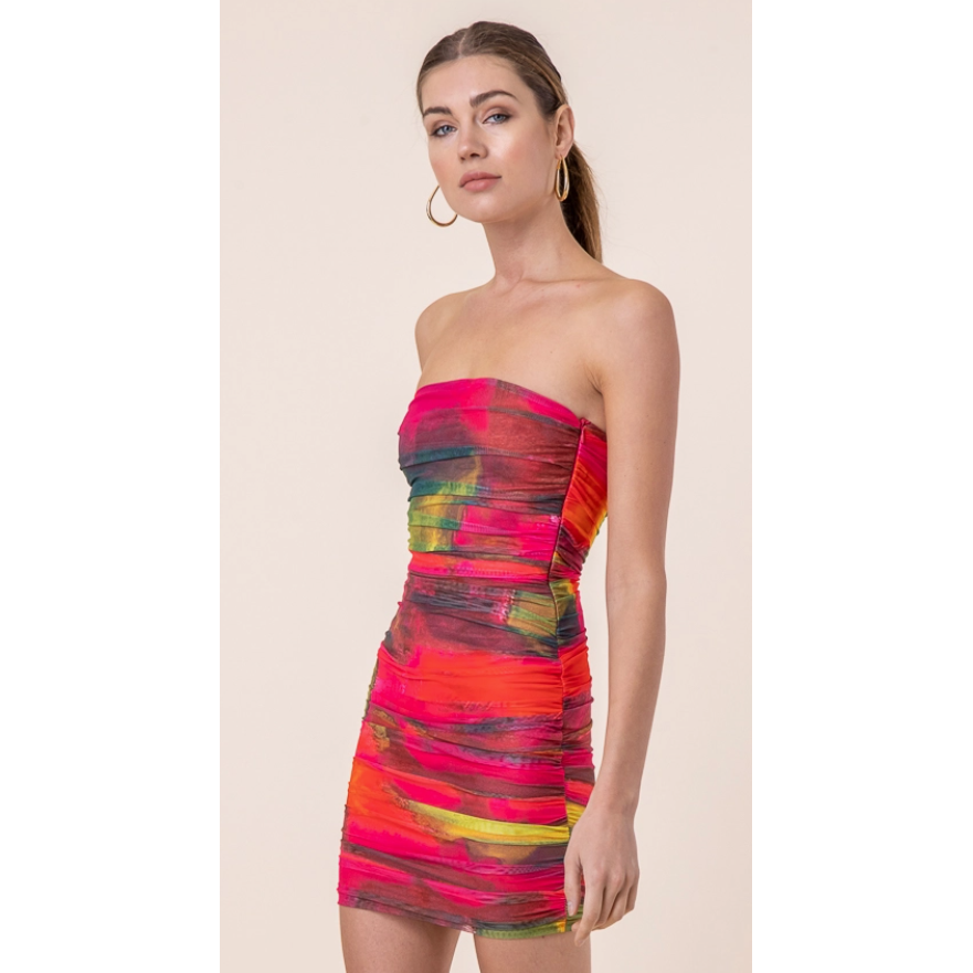 Line & Dot Miley Watercolor Ruched Minidress