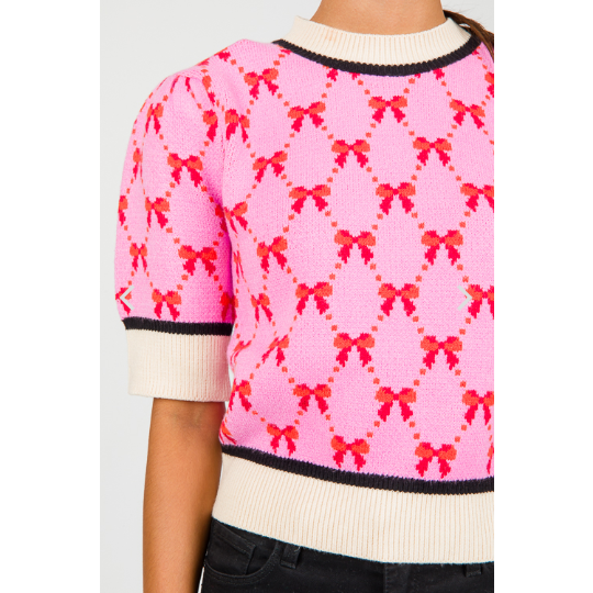 THML Short Sleeve Pink Ribbon Sweater