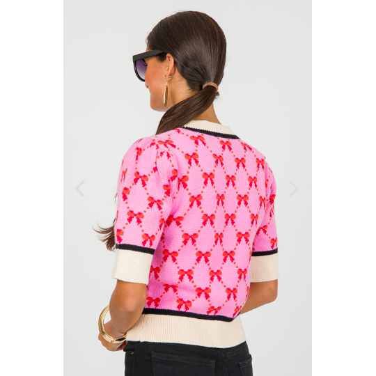 THML Short Sleeve Pink Ribbon Sweater