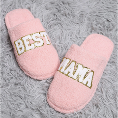 Dark Gray Best Mama Chenille Patched Slippers