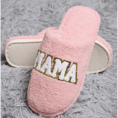 Dark Gray Best Mama Chenille Patched Slippers
