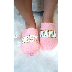 Light Gray Best Mama Chenille Patched Slippers