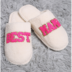 Dark Gray Best Mama Chenille Patched Slippers