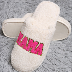 Dark Gray Best Mama Chenille Patched Slippers