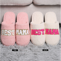 Dark Gray Best Mama Chenille Patched Slippers
