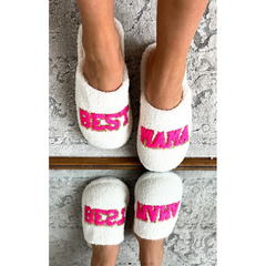 White Smoke Best Mama Chenille Patched Slippers