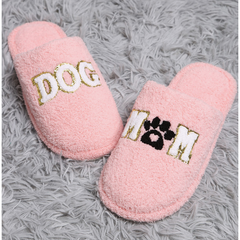 Dark Gray Sequined Dog Mom Home Slippers