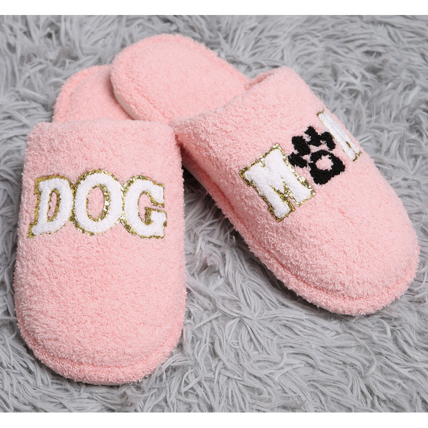 Sequined Dog Mom Home Slippers