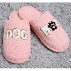 Pink Sequined Dog Mom Home Slippers