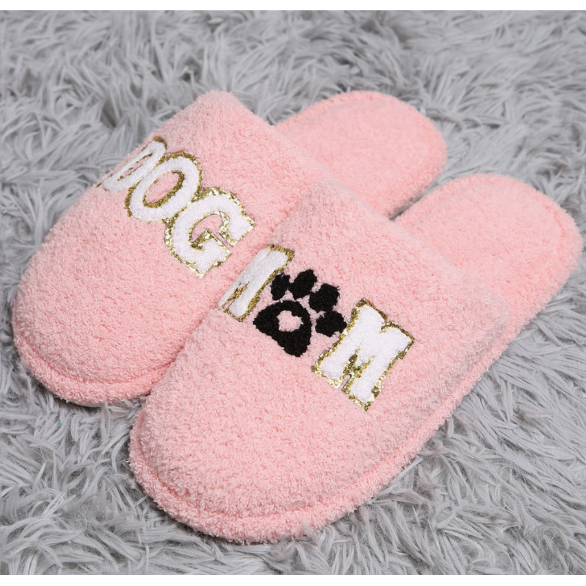 Sequined Dog Mom Home Slippers