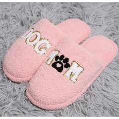 Dark Gray Sequined Dog Mom Home Slippers