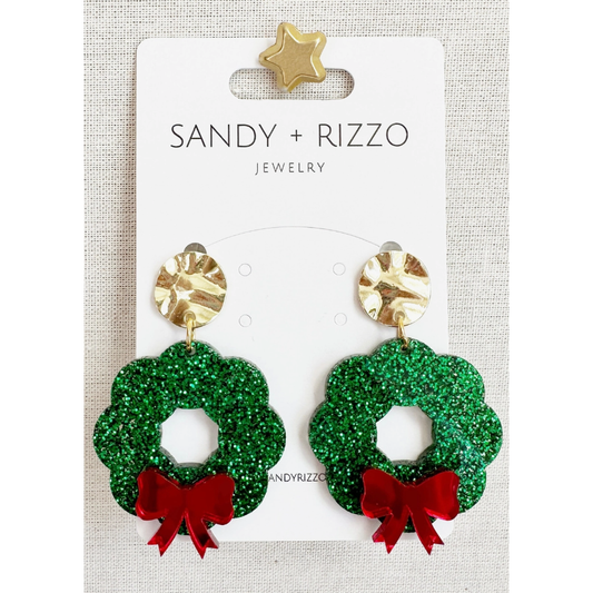 SANDY + RIZZO Holiday Wreath Dangle Earrings