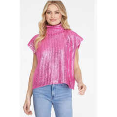 White Smoke Metallic Foil Sweater, CANDY PINK