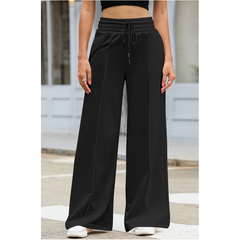 Black Terry Knit Drawstring Wide Leg Sweats