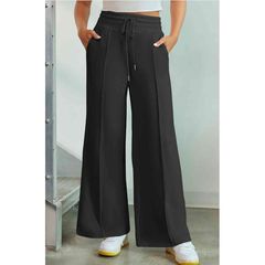 Dark Slate Gray Terry Knit Drawstring Wide Leg Sweats