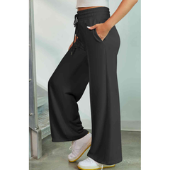 Dark Slate Gray Terry Knit Drawstring Wide Leg Sweats