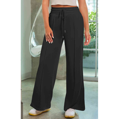 Dark Slate Gray Terry Knit Drawstring Wide Leg Sweats