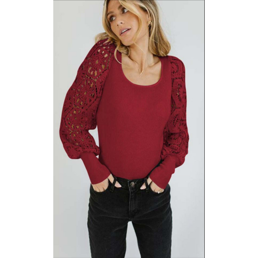 Scoop Neck Lace Long Sleeve Top
