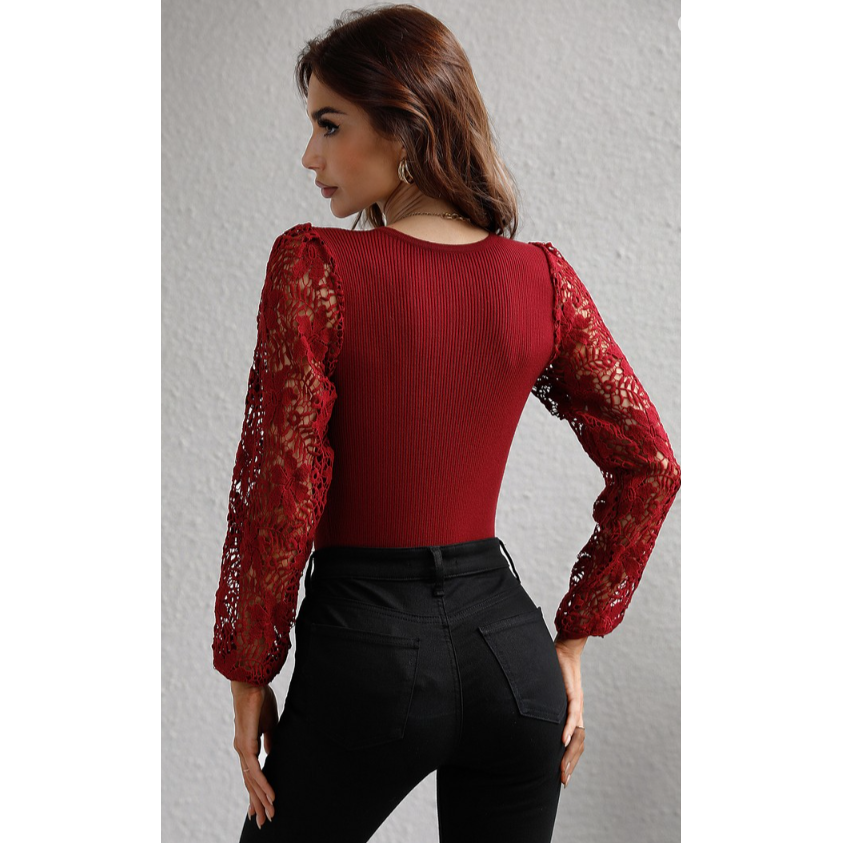 Scoop Neck Lace Long Sleeve Top