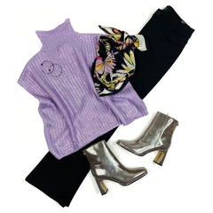 White Smoke Lilac Metallic Foiled Sweater