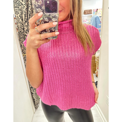 Antique White Metallic Foil Sweater, CANDY PINK