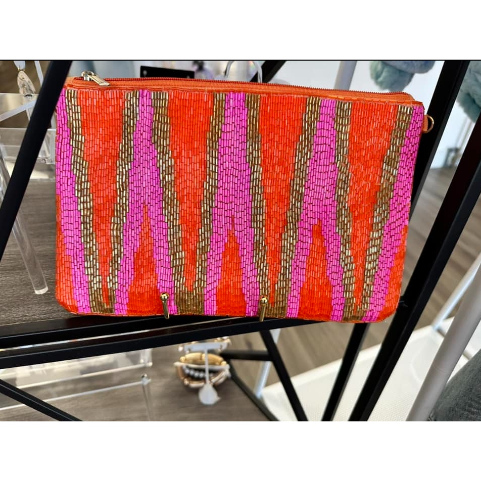 Orange, Pink & Gold Beaded Clutch