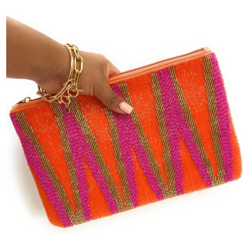 Orange, Pink & Gold Beaded Clutch