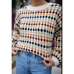Light Gray Greta Multicolor Fall Dotted Crew Knit Sweater