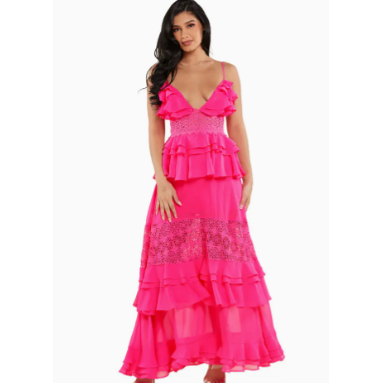 Morocco Ruffle Maxi Dress - Hot Pink