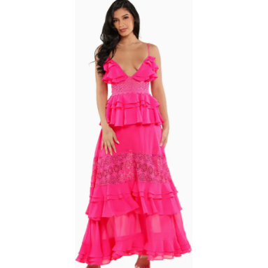 Morocco Ruffle Maxi Dress - Hot Pink