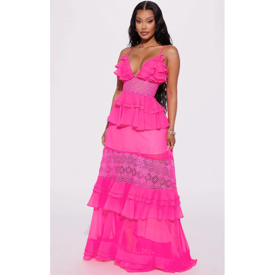 Morocco Ruffle Maxi Dress - Hot Pink